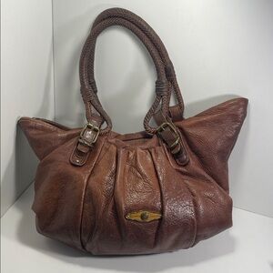 Elliott Lucca Rich Brown Vintage Y2K Distressed Leather Satchel Shoulder Bag